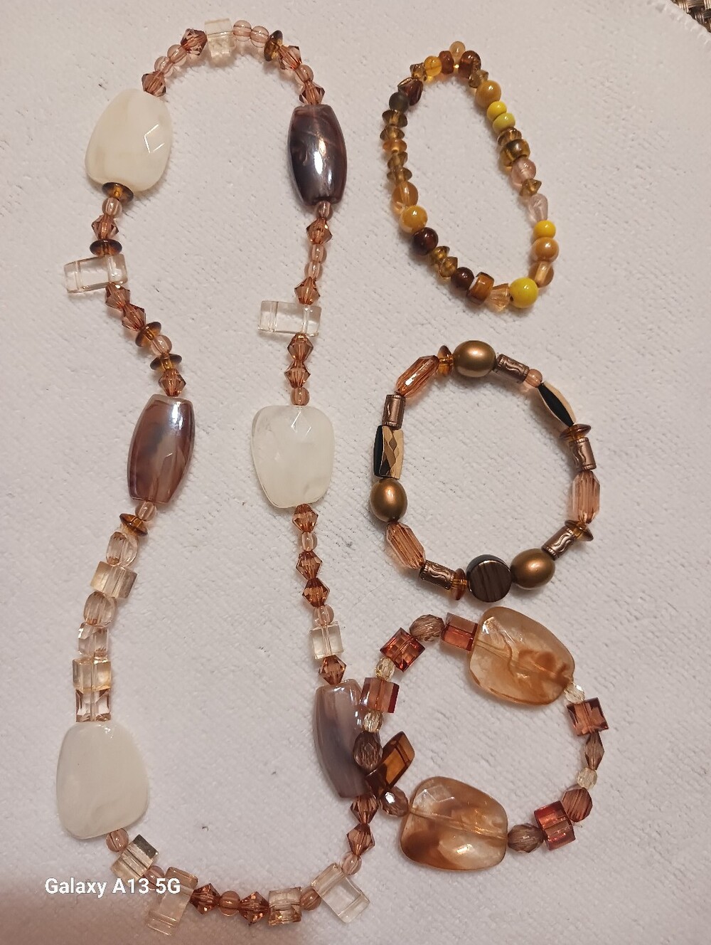 Brown and Cream Beaded Women’s Necklace and Bracelets Set Handmadeh